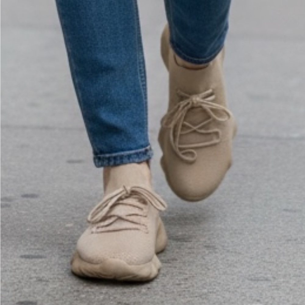 Beige Neutral Lace-Up Fly Knit Sneakers•12